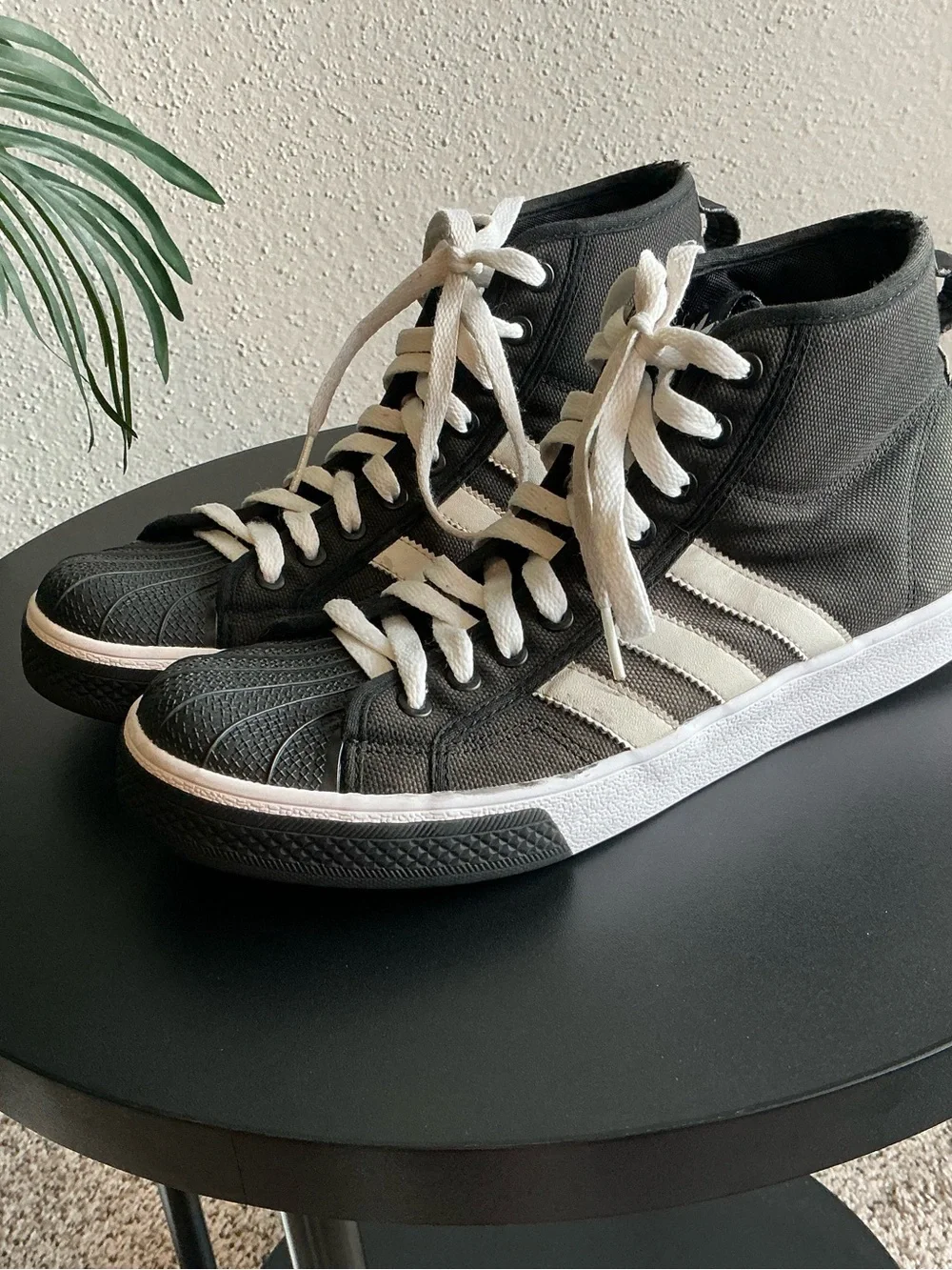 Adidas NZA Shell Toe Black w/3 Stripe Canvas Shoes Men Sz 9.5